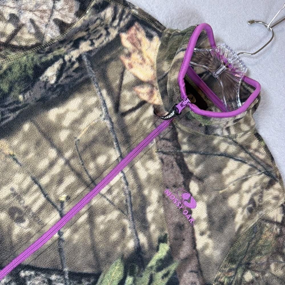 Mossy Oak Women's Size Large 12-14 Camo Fleece Jacket Purple Trim Full Zip